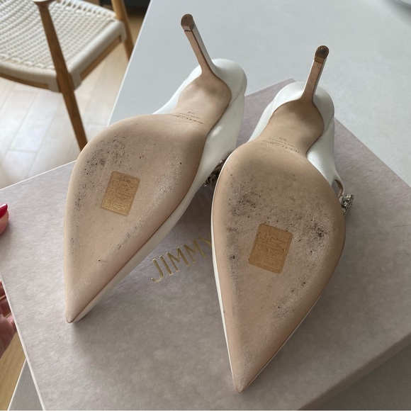 Jimmy Choo Bing 100 Embellished High Heel Mules - White Satin - Picture 10 of 14